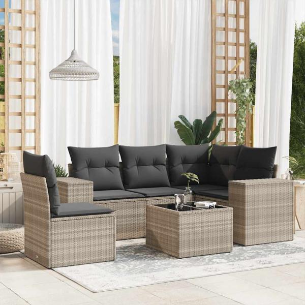 ARDEBO.de - 6-tlg. Garten-Sofagarnitur mit Kissen Hellgrau Poly Rattan