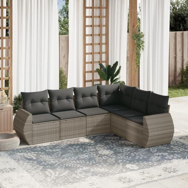 ARDEBO.de - 6-tlg. Garten-Sofagarnitur mit Kissen Hellgrau Poly Rattan