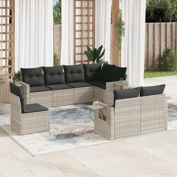 ARDEBO.de - 8-tlg. Garten-Sofagarnitur mit Kissen Hellgrau Poly Rattan