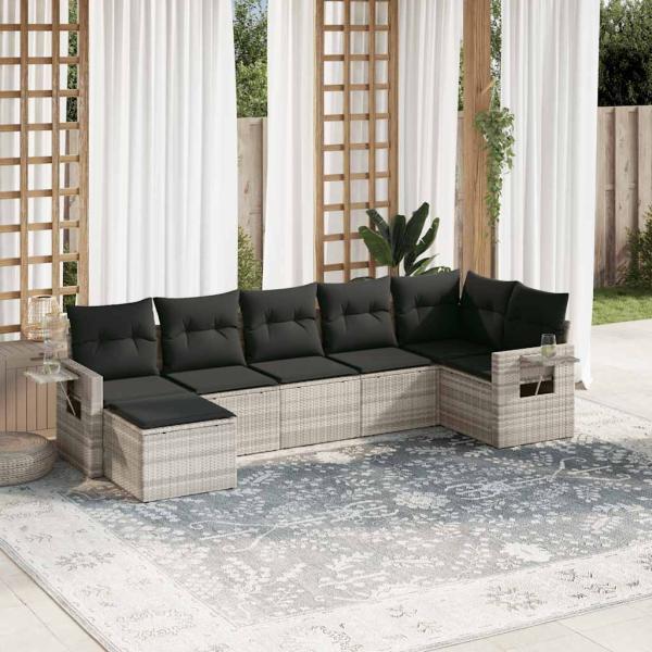 ARDEBO.de - 7-tlg. Garten-Sofagarnitur mit Kissen Hellgrau Poly Rattan