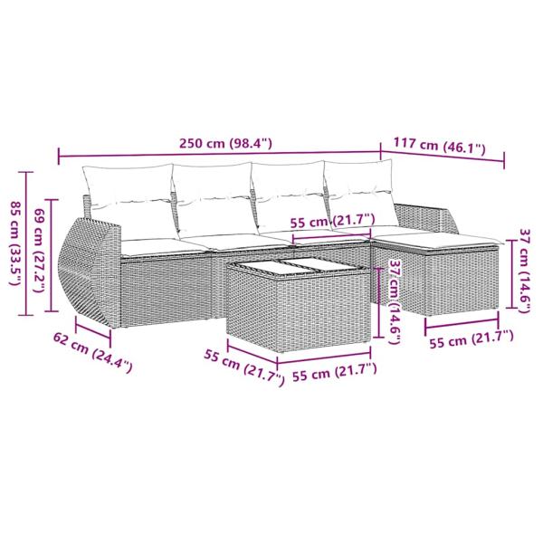 6-tlg. Garten-Sofagarnitur mit Kissen Hellgrau Poly Rattan