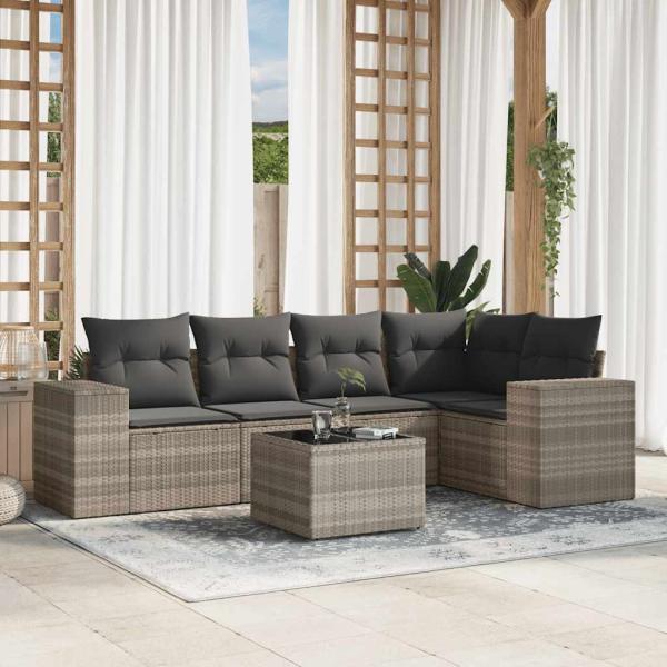 ARDEBO.de - 6-tlg. Garten-Sofagarnitur mit Kissen Hellgrau Poly Rattan