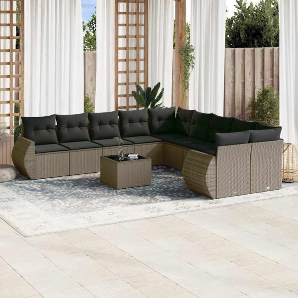 ARDEBO.de - 11-tlg. Garten-Sofagarnitur mit Kissen Hellgrau Poly Rattan