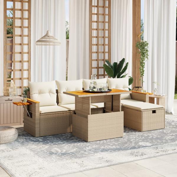 ARDEBO.de - 6-tlg. Garten-Sofagarnitur mit Kissen Beige Poly Rattan