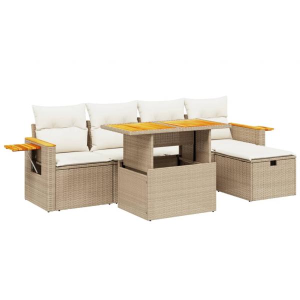 6-tlg. Garten-Sofagarnitur mit Kissen Beige Poly Rattan