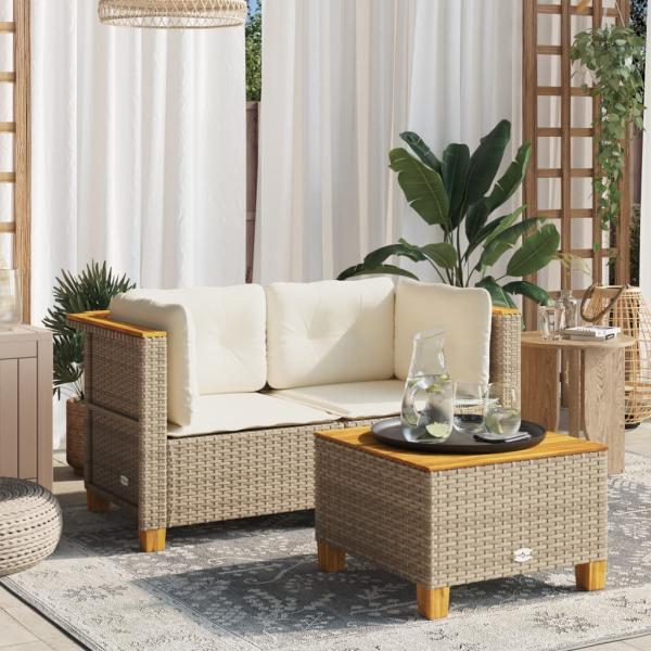 ARDEBO.de - Garten-Ecksofas mit Kissen 2 Stk. Beige Poly Rattan