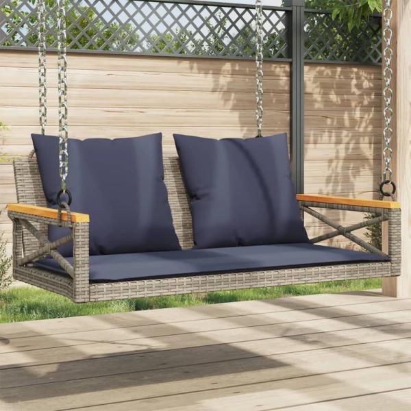 ARDEBO.de - Hängebank mit Kissen Grau 109x62x40 cm Poly Rattan