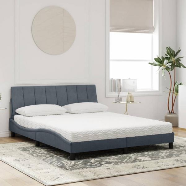 Bett mit Matratze Dunkelgrau 160x200 cm Samt