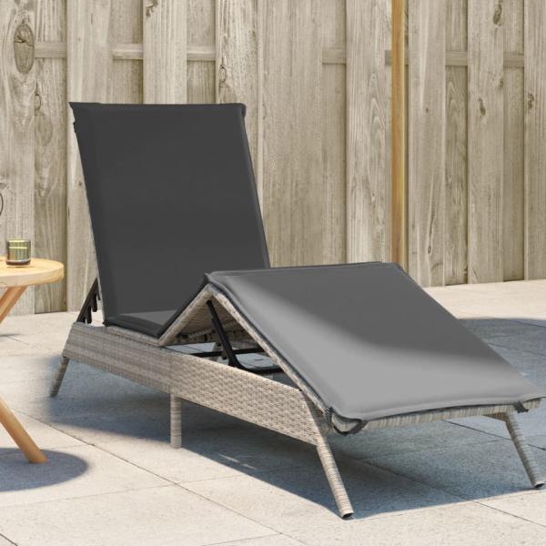 ARDEBO.de - Sonnenliege mit Auflage Hellgrau Poly Rattan