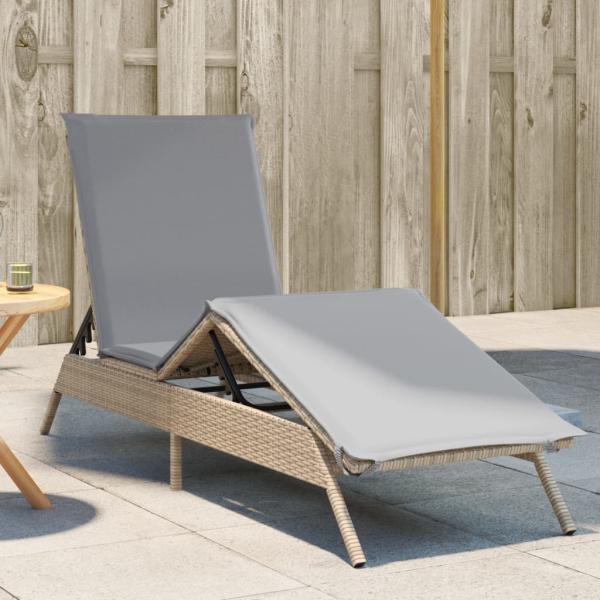 ARDEBO.de - Sonnenliege mit Auflage Beige Poly Rattan
