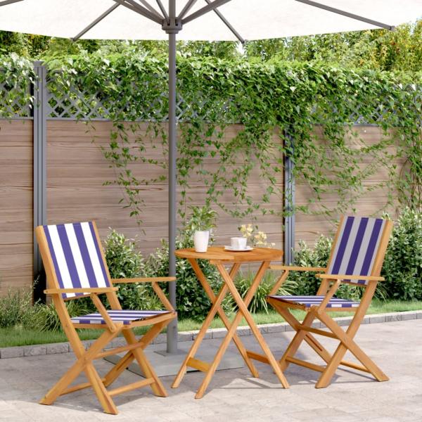 ARDEBO.de - 3-tlg. Bistro-Set Blau und Weiß Stoff und Massivholz