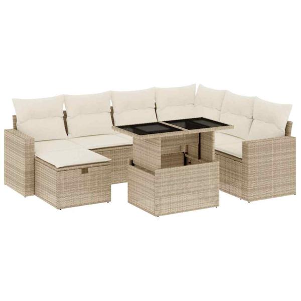 8-tlg. Garten-Sofagarnitur mit Kissen Beige Poly Rattan