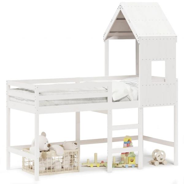 ARDEBO.de - Hochbett mit Leiter und Dach Weiß 80x200 cm Massivholz Kiefer
