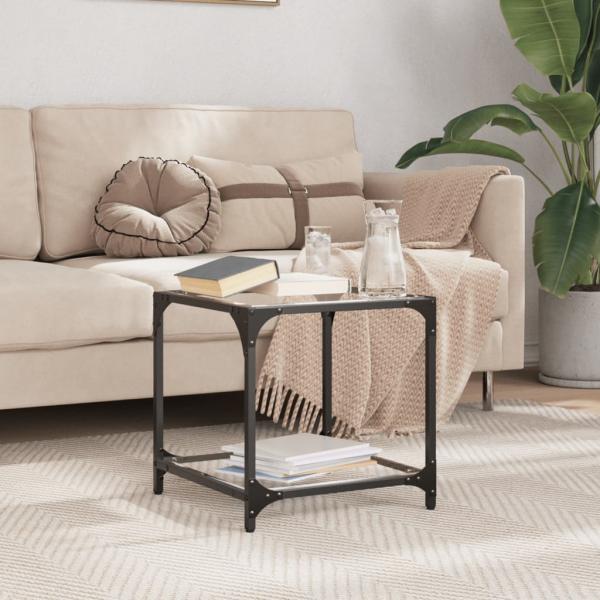 ARDEBO.de - Couchtisch mit Glasplatte Schwarz Transparent 40x40x40 cm Stahl