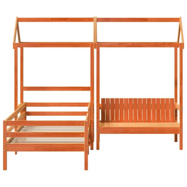 Massivholzbett und Bank mit Dach Orange 80x200 cm Kiefernholz