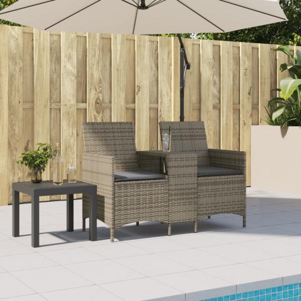 ARDEBO.de - Gartensofa 2-Sitzer mit Tisch und Kissen Grau Poly Rattan
