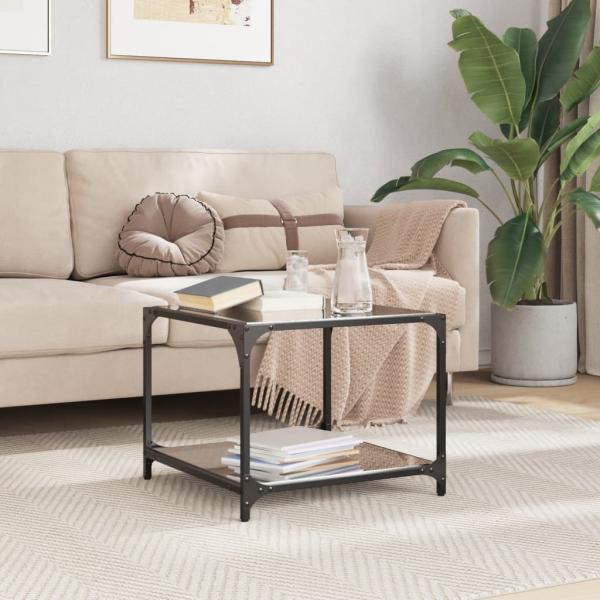 ARDEBO.de - Couchtisch mit Glasplatte Schwarz 50x50x40 cm Stahl