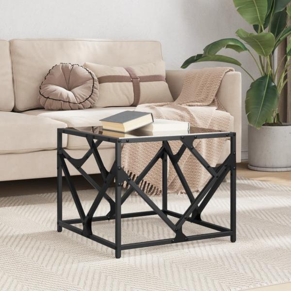 ARDEBO.de - Couchtisch mit Glasplatte Schwarz 50x50x41 cm Stahl