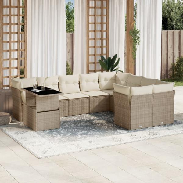 ARDEBO.de - 10-tlg. Garten-Sofagarnitur mit Kissen Beige Poly Rattan