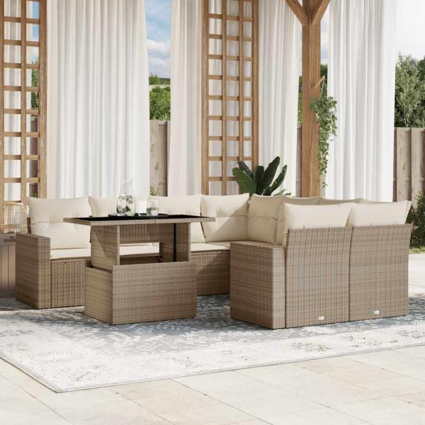 ARDEBO.de - 9-tlg. Garten-Sofagarnitur mit Kissen Beige Poly Rattan