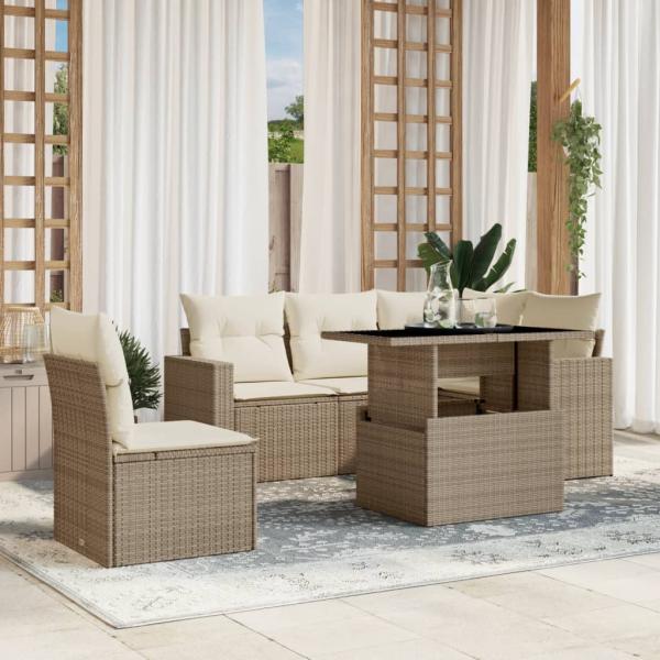 ARDEBO.de - 6-tlg. Garten-Sofagarnitur mit Kissen Beige Poly Rattan