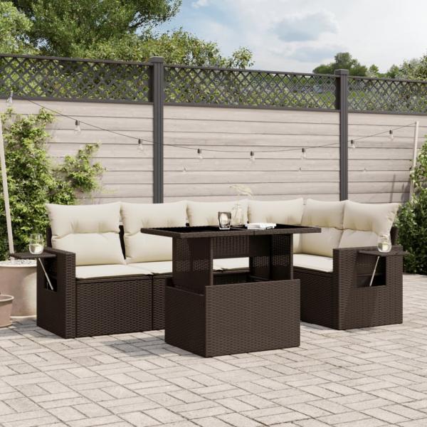 ARDEBO.de - 6-tlg. Garten-Sofagarnitur mit Kissen Braun Poly Rattan