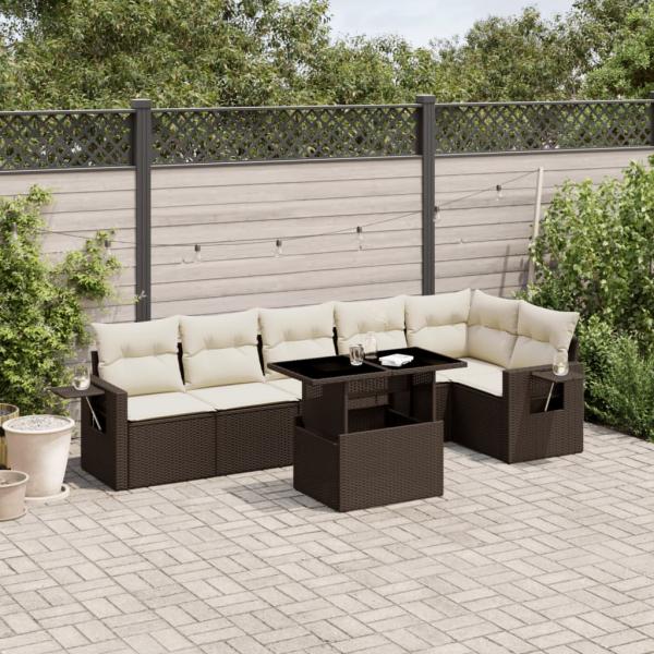 ARDEBO.de - 7-tlg. Garten-Sofagarnitur mit Kissen Braun Poly Rattan