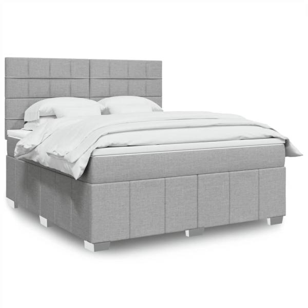 ARDEBO.de - Boxspringbett mit Matratze Hellgrau 180x200 cm Stoff