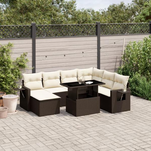 ARDEBO.de - 8-tlg. Garten-Sofagarnitur mit Kissen Braun Poly Rattan