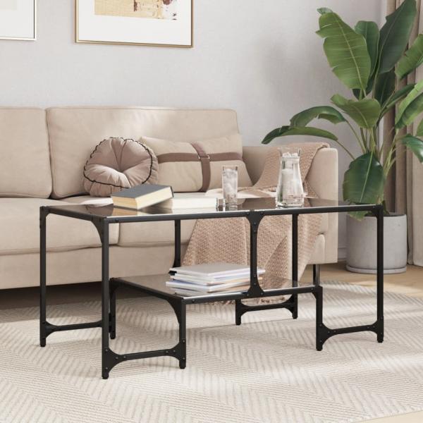ARDEBO.de - Couchtisch mit Glasplatte Schwarz 98,5x50x45 cm Stahl