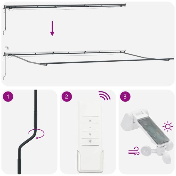 Markise Automatisch mit LEDs Anthrazit & Weiß 600x300 cm