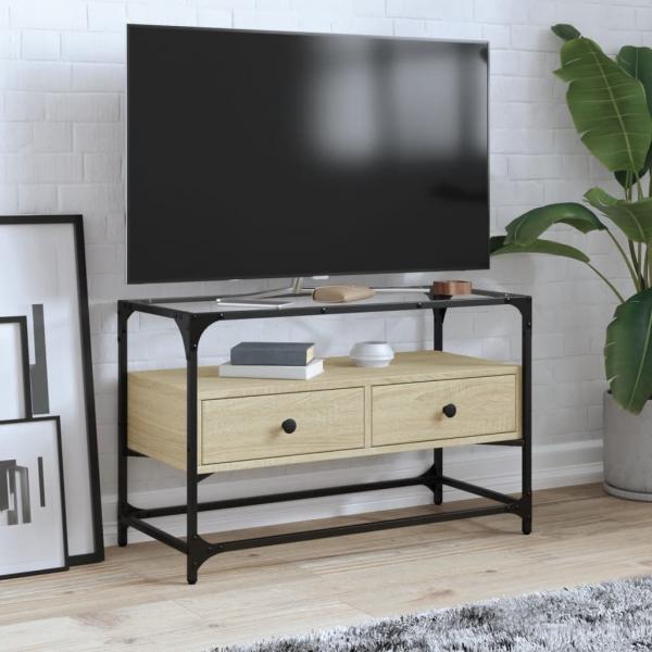ARDEBO.de - TV-Schrank mit Glasplatte Sonoma-Eiche 80x35x51cm Holzwerkstoff