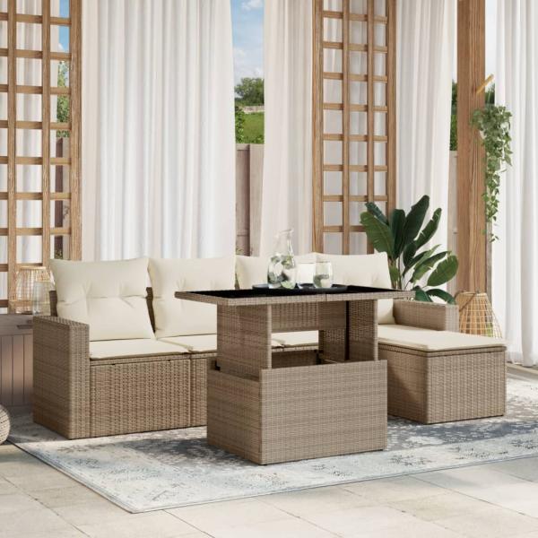 ARDEBO.de - 6-tlg. Garten-Sofagarnitur mit Kissen Beige Poly Rattan