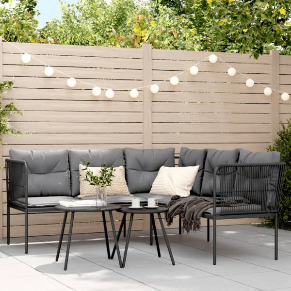 ARDEBO.de - Gartensofa in L-Form mit Kissen Schwarz Stahl und Textilene