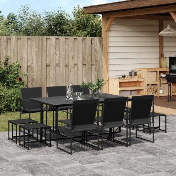 ARDEBO.de - 11-tlg. Garten-Essgruppe Schwarz Textilene