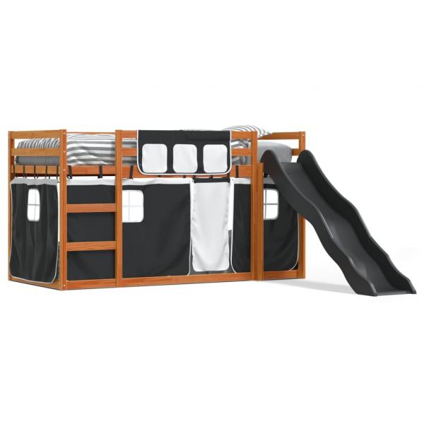 ARDEBO.de - Etagenbett mit Rutsche und Gardinen Weiß und Schwarz 90x200 cm