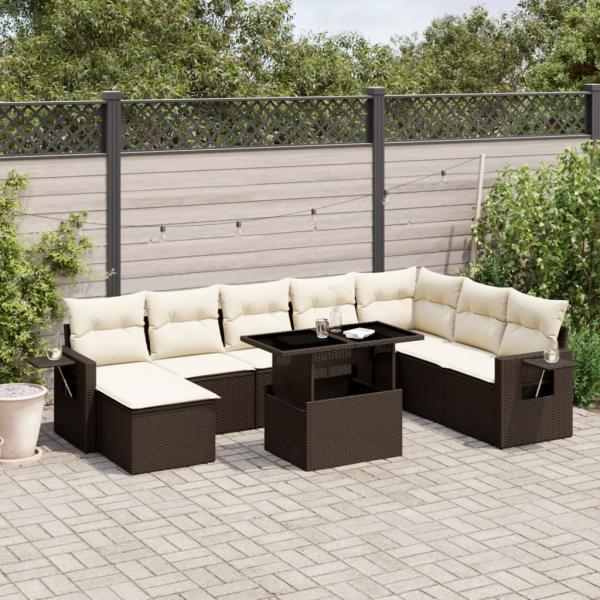 ARDEBO.de - 9-tlg. Garten-Sofagarnitur mit Kissen Braun Poly Rattan