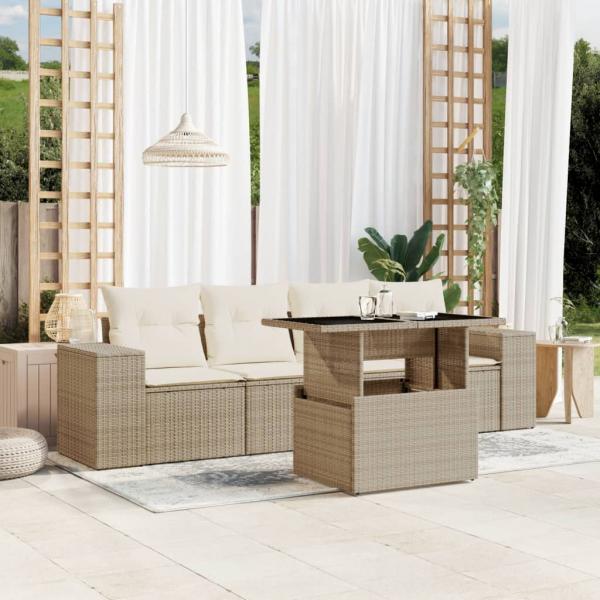 ARDEBO.de - 5-tlg. Garten-Sofagarnitur mit Kissen Beige Poly Rattan