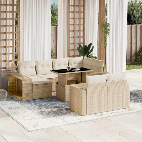 ARDEBO.de - 11-tlg. Garten-Sofagarnitur mit Kissen Beige Poly Rattan