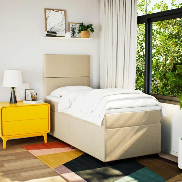 ARDEBO.de - Boxspringbett mit Matratze Creme 90x200 cm Stoff