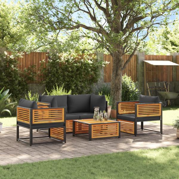 ARDEBO.de - 5-tlg. Garten-Sofagarnitur mit Kissen Massivholz Akazie