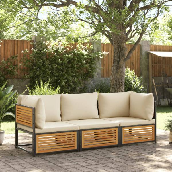 ARDEBO.de - 3-tlg. Garten-Sofagarnitur mit Kissen Massivholz Akazie