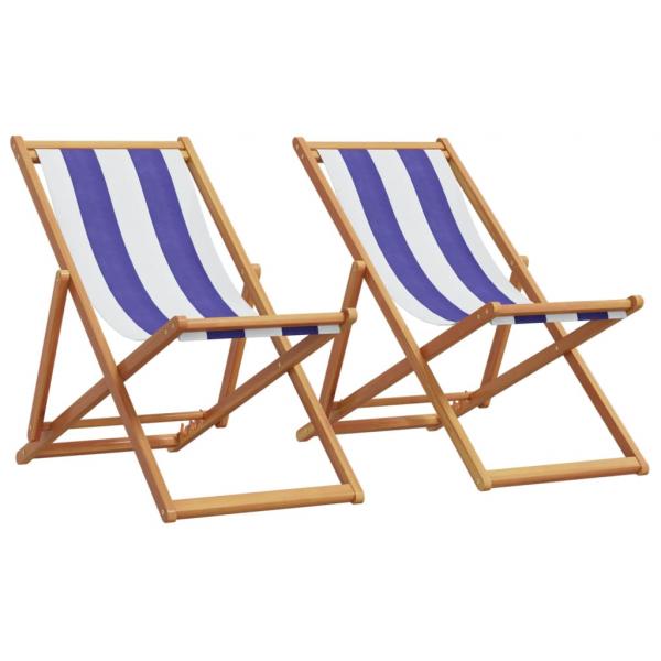 ARDEBO.de - Strandstühle 2 Stk. Klappbar Blau Weiß Stoff und Massivholz