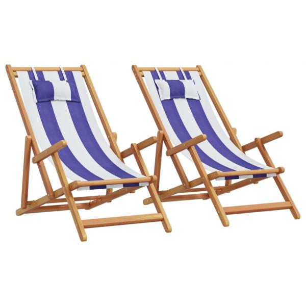 ARDEBO.de - Strandstühle 2 Stk. Klappbar Blau Weiß Stoff und Massivholz