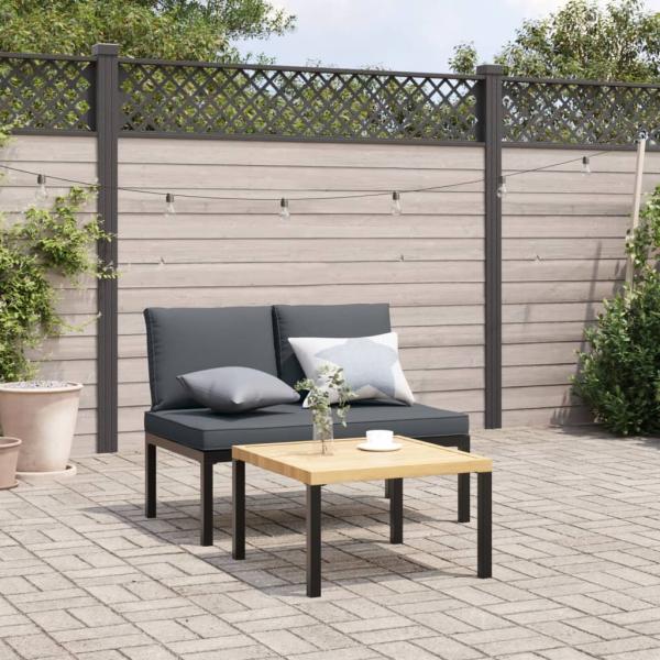 ARDEBO.de - Gartenbank mit Kissen Schwarz Aluminium