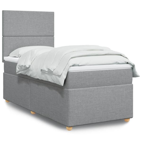 ARDEBO.de - Boxspringbett mit Matratze Hellgrau 100x200 cm Stoff