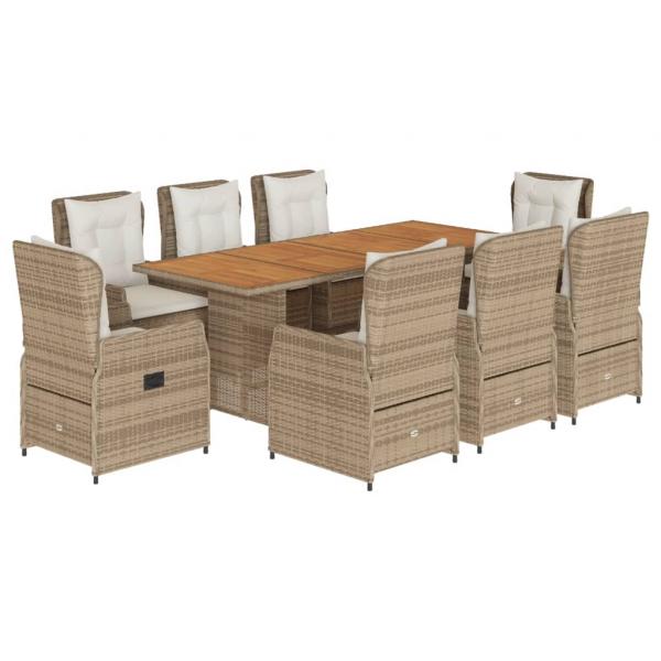 9-tlg. Garten-Essgruppe mit Kissen Beige Poly Rattan