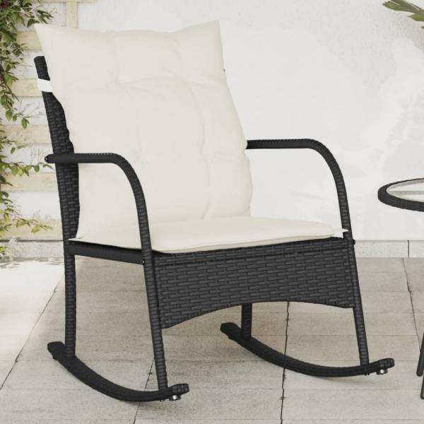 ARDEBO.de - Garten-Schaukelstuhl mit Kissen Schwarz Poly Rattan