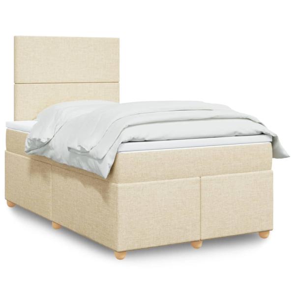 ARDEBO.de - Boxspringbett mit Matratze Creme 120x190 cm Stoff