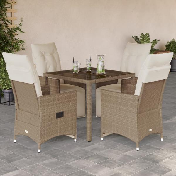 ARDEBO.de - 5-tlg. Garten-Bistro-Set mit Kissen Beige Poly Rattan
